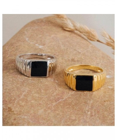 18K Gold Sterling Silver Unisex Bold Statement Signet Ring 11 02-Black Signet Silver $14.45 Rings