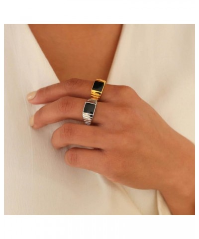 18K Gold Sterling Silver Unisex Bold Statement Signet Ring 11 02-Black Signet Silver $14.45 Rings