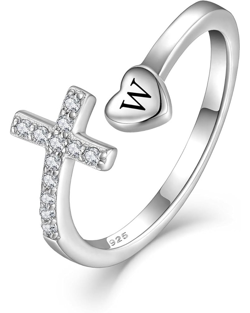 Cross Initial Ring for Women 925 Sterling Silver Letters A-Z 26 Alphabet Adjustable Ring Size 7 W $26.39 Rings