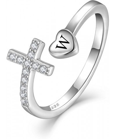 Cross Initial Ring for Women 925 Sterling Silver Letters A-Z 26 Alphabet Adjustable Ring Size 7 W $26.39 Rings