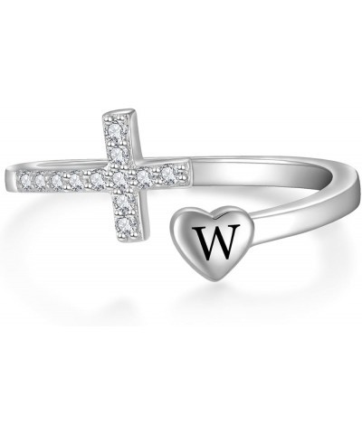 Cross Initial Ring for Women 925 Sterling Silver Letters A-Z 26 Alphabet Adjustable Ring Size 7 W $26.39 Rings