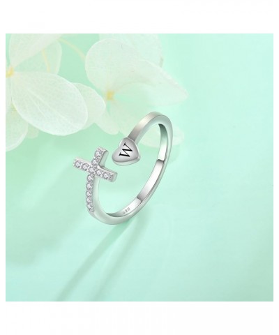 Cross Initial Ring for Women 925 Sterling Silver Letters A-Z 26 Alphabet Adjustable Ring Size 7 W $26.39 Rings