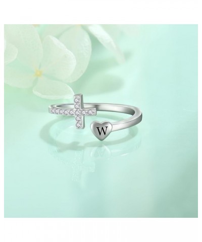 Cross Initial Ring for Women 925 Sterling Silver Letters A-Z 26 Alphabet Adjustable Ring Size 7 W $26.39 Rings