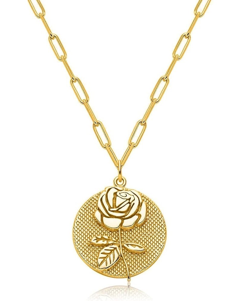 Birth Flower Necklace 18k Gold Plated Dainty Engraved Floral Pendant Necklaces Birth Month Disc Charm for Women Girl Jewelry ...