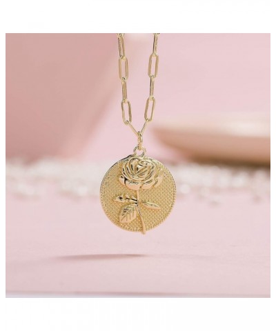 Birth Flower Necklace 18k Gold Plated Dainty Engraved Floral Pendant Necklaces Birth Month Disc Charm for Women Girl Jewelry ...