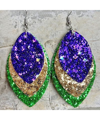 Mardi Gras Earrings Carnival Theme Glitter Layered Drop Dangle Earrings Carnival Holiday Jewelry Gifts A1 $5.93 Earrings