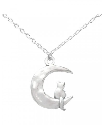 Cat on the Moon Necklace: Silver Crescent Charm for Cat Lovers - Gift for Her Birthday, Christmas, Mother's Day, Valentines D...