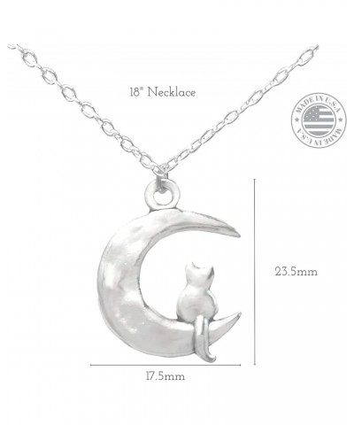 Cat on the Moon Necklace: Silver Crescent Charm for Cat Lovers - Gift for Her Birthday, Christmas, Mother's Day, Valentines D...