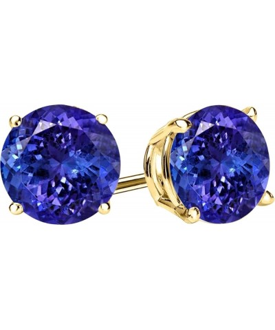 1/2-10 Carat Total Weight Natural Tanzanite Stud Earrings 4 Prong Push Back 2.01 Carat 14K Yellow Gold $1.00 Earrings