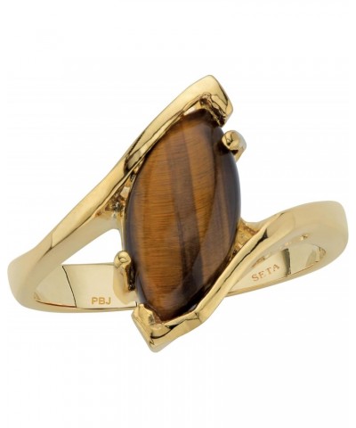 PalmBeach Yellow Gold-plated Marquise Shaped Genuine Brown Tiger's Eye Bypass Ring Sizes 5-10 $17.67 Rings