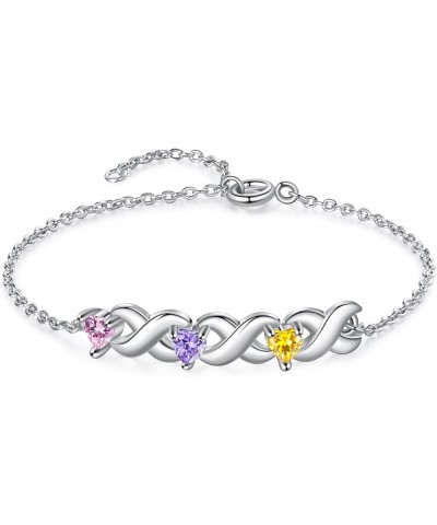 Infinity Love Heart Bracelet for Mom Personalized Charm Bracelet for Women with 2-7 Birthstones Custom Name Bracelet Charm Bi...