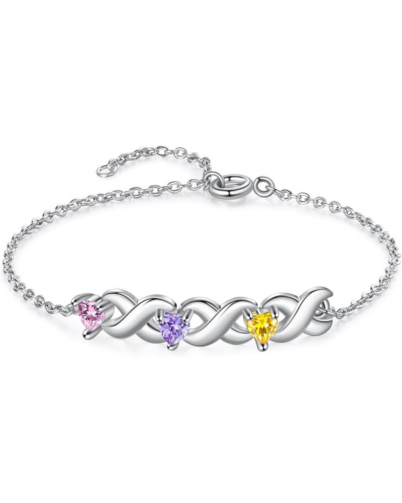 Infinity Love Heart Bracelet for Mom Personalized Charm Bracelet for Women with 2-7 Birthstones Custom Name Bracelet Charm Bi...