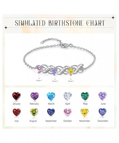 Infinity Love Heart Bracelet for Mom Personalized Charm Bracelet for Women with 2-7 Birthstones Custom Name Bracelet Charm Bi...