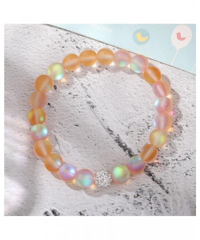 Round Mystic Mermaid Colorful Glass Beaded Stretch Bracelet Handmade 8mm Matte Beads Glowing Moonstone Elastic Bracelet Wrist...