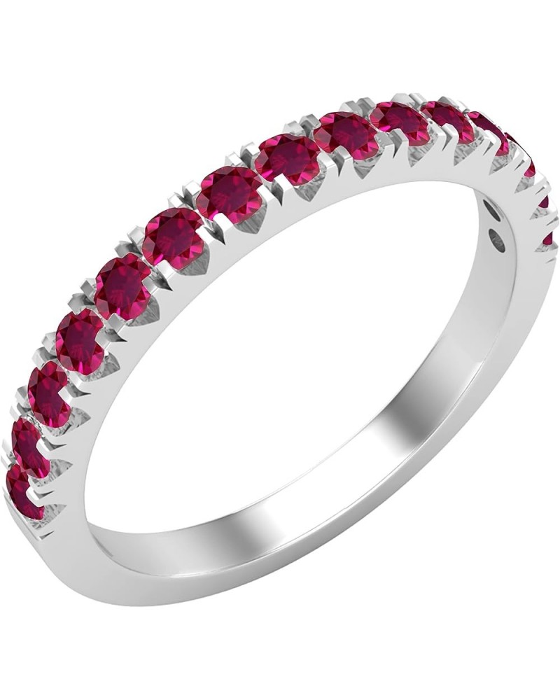 Round Lab Created Gemstone Ladies Anniversary Wedding Stackable Band, Available in Various Gemstone in 10K/14K/18K Gold & 925...