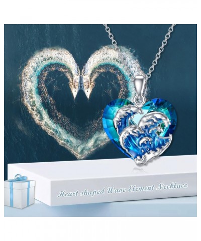 Wave Necklace 925 Sterling Silver with Blue Heart Pendant Necklace Ocean Wave Beach Crystal Jewelry Gifts for Women $20.21 Ne...