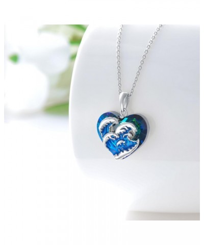 Wave Necklace 925 Sterling Silver with Blue Heart Pendant Necklace Ocean Wave Beach Crystal Jewelry Gifts for Women $20.21 Ne...