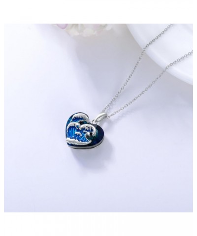 Wave Necklace 925 Sterling Silver with Blue Heart Pendant Necklace Ocean Wave Beach Crystal Jewelry Gifts for Women $20.21 Ne...