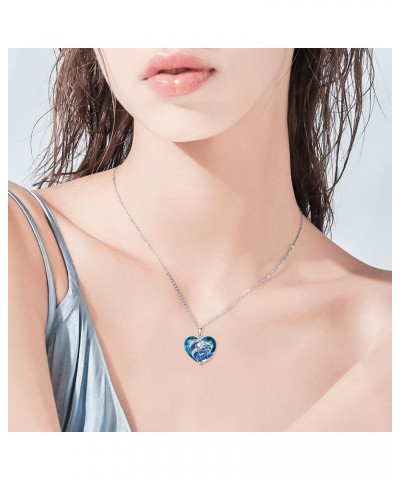 Wave Necklace 925 Sterling Silver with Blue Heart Pendant Necklace Ocean Wave Beach Crystal Jewelry Gifts for Women $20.21 Ne...