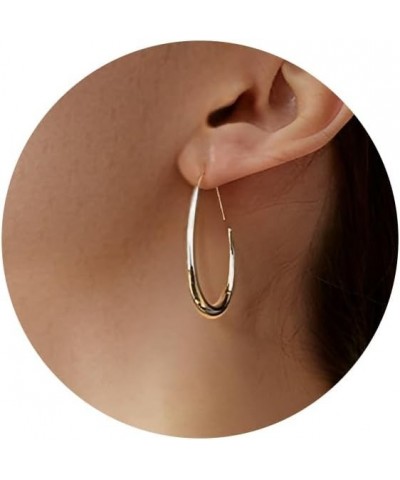 14K Gold Teardrop Hoop Dangle Statement Oval Pull Through Earrings Jewelry for Women Girls $5.30 Earrings