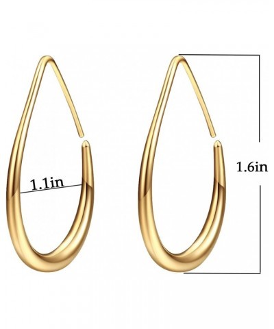 14K Gold Teardrop Hoop Dangle Statement Oval Pull Through Earrings Jewelry for Women Girls $5.30 Earrings