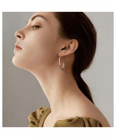 14K Gold Teardrop Hoop Dangle Statement Oval Pull Through Earrings Jewelry for Women Girls $5.30 Earrings