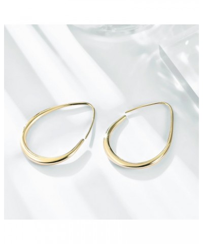 14K Gold Teardrop Hoop Dangle Statement Oval Pull Through Earrings Jewelry for Women Girls $5.30 Earrings