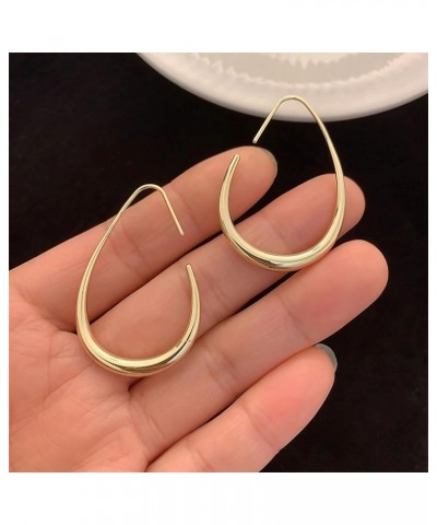 14K Gold Teardrop Hoop Dangle Statement Oval Pull Through Earrings Jewelry for Women Girls $5.30 Earrings