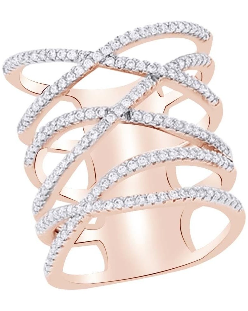 Round Cut White Cubic Zirconia Criss Cross Engagement Ring in 925 Sterling Silver rose-gold-plated-silver $33.30 Rings