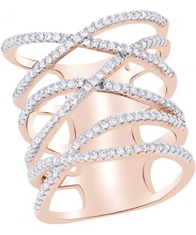 Round Cut White Cubic Zirconia Criss Cross Engagement Ring in 925 Sterling Silver rose-gold-plated-silver $33.30 Rings