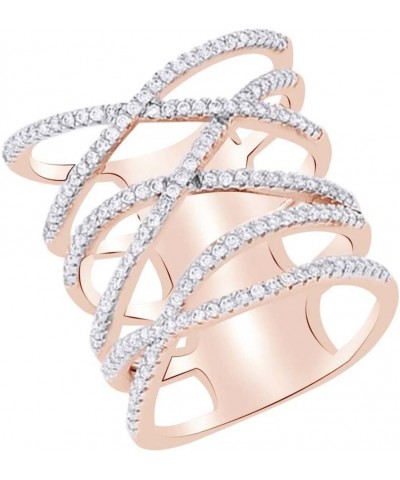 Round Cut White Cubic Zirconia Criss Cross Engagement Ring in 925 Sterling Silver rose-gold-plated-silver $33.30 Rings