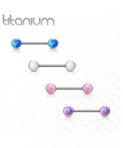 Dynamique Implant Grade Titanium Threadless Push in Nipple Barbell with Opal Bezel Set Forward Facing Flat Tops (Sold Per Pai...