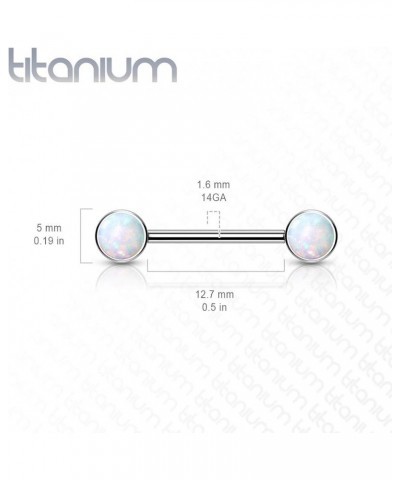 Dynamique Implant Grade Titanium Threadless Push in Nipple Barbell with Opal Bezel Set Forward Facing Flat Tops (Sold Per Pai...