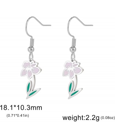 Birth Month Flower Earrings Stainless Steel 12 Month Birthday Flower Drip Oil Drop Dangle Earrings Birthday Jewellery Gifts f...