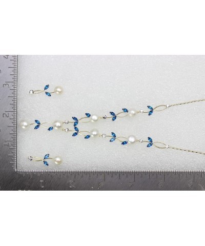 Gorgeous CZ Crystal Genuine Freshwater pearls Floral Necklace Earrings Set Blue / Gold Plated $18.58 Jewelry Sets