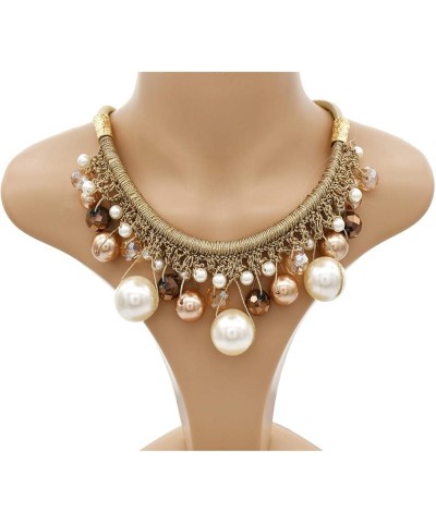 Multi Strand Crystal Rhinestone Pearl Statement Necklace for Women Choker Bib Collar Beaded Necklace Costume Jewelry Set pear...