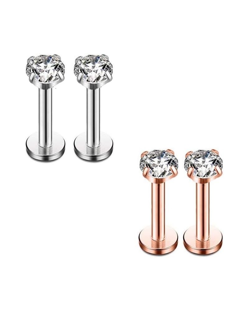 16G Diamond CZ Lip Rings Labret Monroe Nose Tragus Helix Ear Piercing Jewelry Surgical Stainless Steel 2mm 3mm 4mm 5mm CZ 4-8...