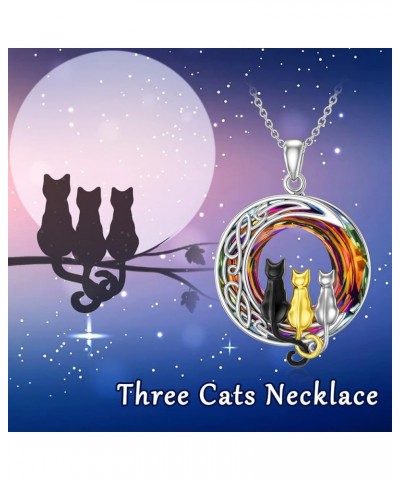 Cat Gifts for Cat Lovers 1/2/3 Cats Necklace Sterling Silver Cat on the Moon Pendant Necklace with Blue Circle Crystal Birthd...