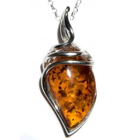 Honey Amber Sterling Silver Classic Drop Pendant Necklace Chain 18 Inches $17.10 Necklaces