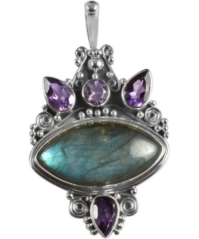 Oxidized Finish 925 Sterling Silver Natural Gemstone Handmade Pendant For Women & Girls labradorite & amethyst $20.05 Necklaces