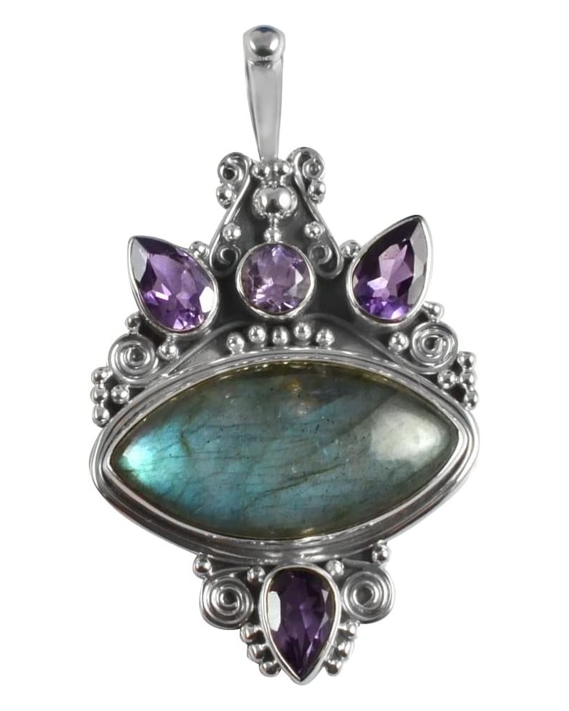 Oxidized Finish 925 Sterling Silver Natural Gemstone Handmade Pendant For Women & Girls labradorite & amethyst $20.05 Necklaces