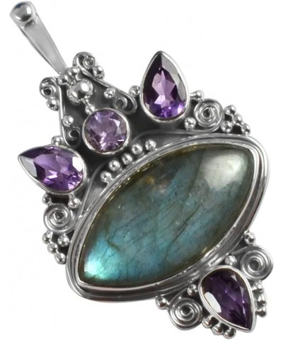 Oxidized Finish 925 Sterling Silver Natural Gemstone Handmade Pendant For Women & Girls labradorite & amethyst $20.05 Necklaces