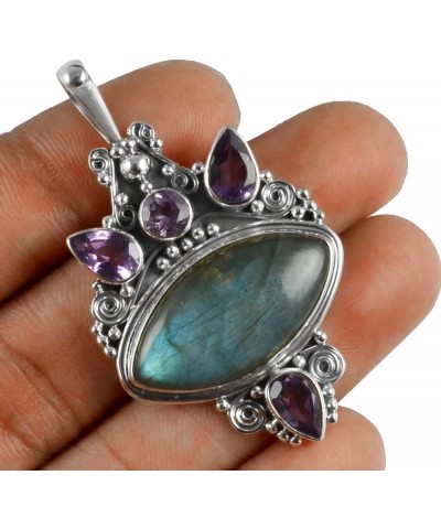 Oxidized Finish 925 Sterling Silver Natural Gemstone Handmade Pendant For Women & Girls labradorite & amethyst $20.05 Necklaces