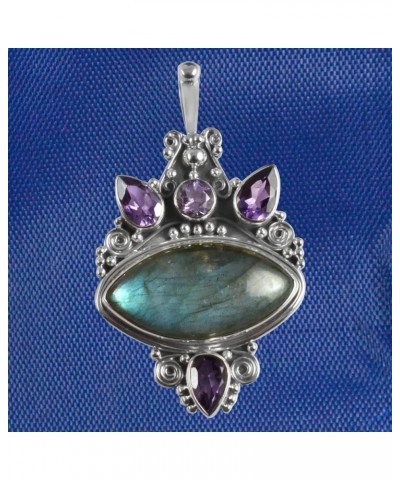 Oxidized Finish 925 Sterling Silver Natural Gemstone Handmade Pendant For Women & Girls labradorite & amethyst $20.05 Necklaces