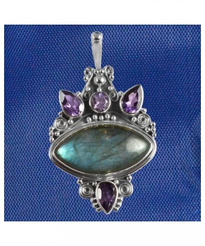 Oxidized Finish 925 Sterling Silver Natural Gemstone Handmade Pendant For Women & Girls labradorite & amethyst $20.05 Necklaces