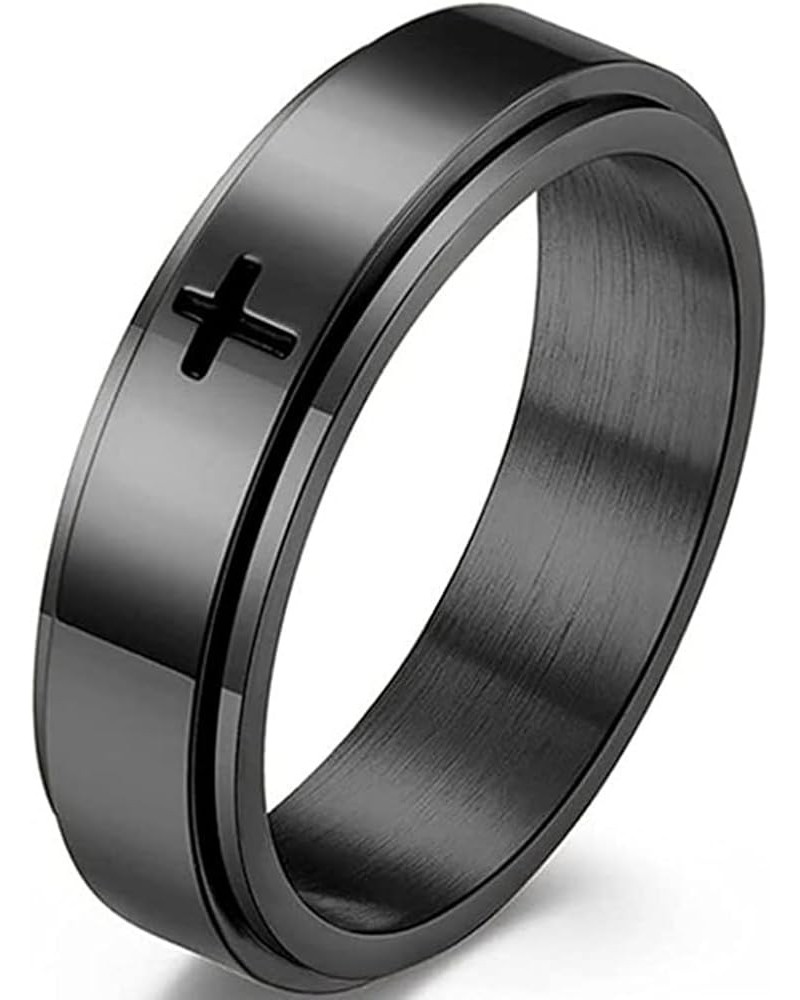 6mm Stainless Steel Chrisitan Cross Rotating Spinner Anxiety Pressure Relief Wedding Band Ring Black $6.50 Rings