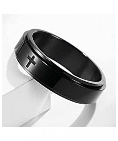 6mm Stainless Steel Chrisitan Cross Rotating Spinner Anxiety Pressure Relief Wedding Band Ring Black $6.50 Rings