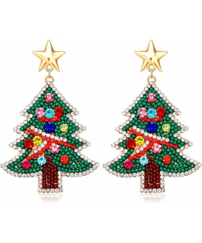 Christmas Earrings for Women Rhinestone Xmas Tree Earrings Beaded Holiday Ugly Sweater Drop Dangle Earrings Festive Earrings ...