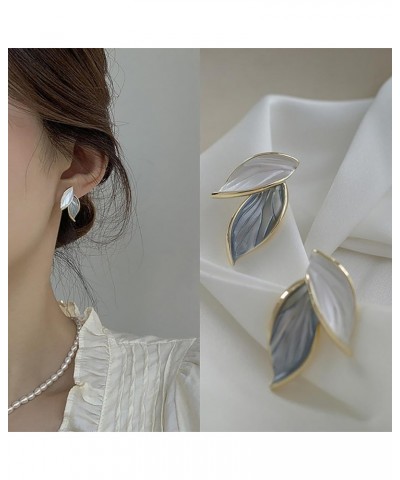 Leaf Earrings Fashion Leaf Stud Earrings for Women Enamel Earrings Grey Leaf Earrings Fashionable Minimalist Leaf Earrings Wo...