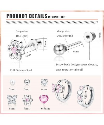 8Pairs Hypoallergenic Screwback Earrings for Women Stainless Steel Tiny Pearl Butterfly Flower Stud Earrings CZ Screw Back Ea...